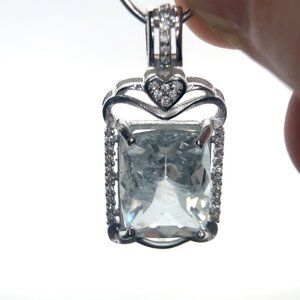 Aquamarine 6.60ct White Gold Finish Solid 925 Sterling Silver Pendant